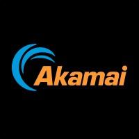 Logo Akamai, blue waves and orange letters forming Akamai on a black background